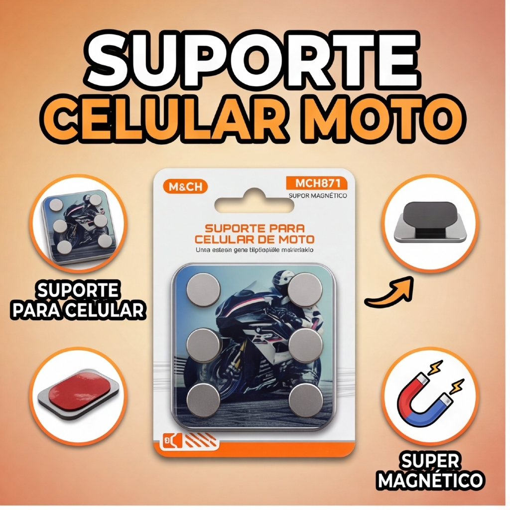 Suporte Celular Magnético 6 Imãs Moto Forte Seguro Universal Alta Velocidade