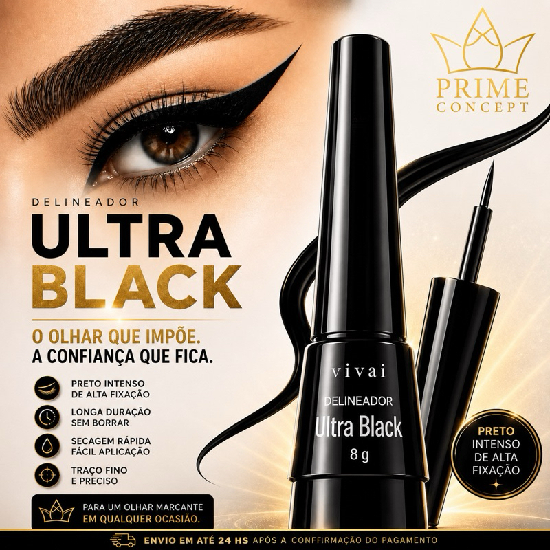 Delineador Líquido Ultra Black Vivai Maquiagem Olho Gatinho Secagem Rápida Longa Duração Ponta Fina