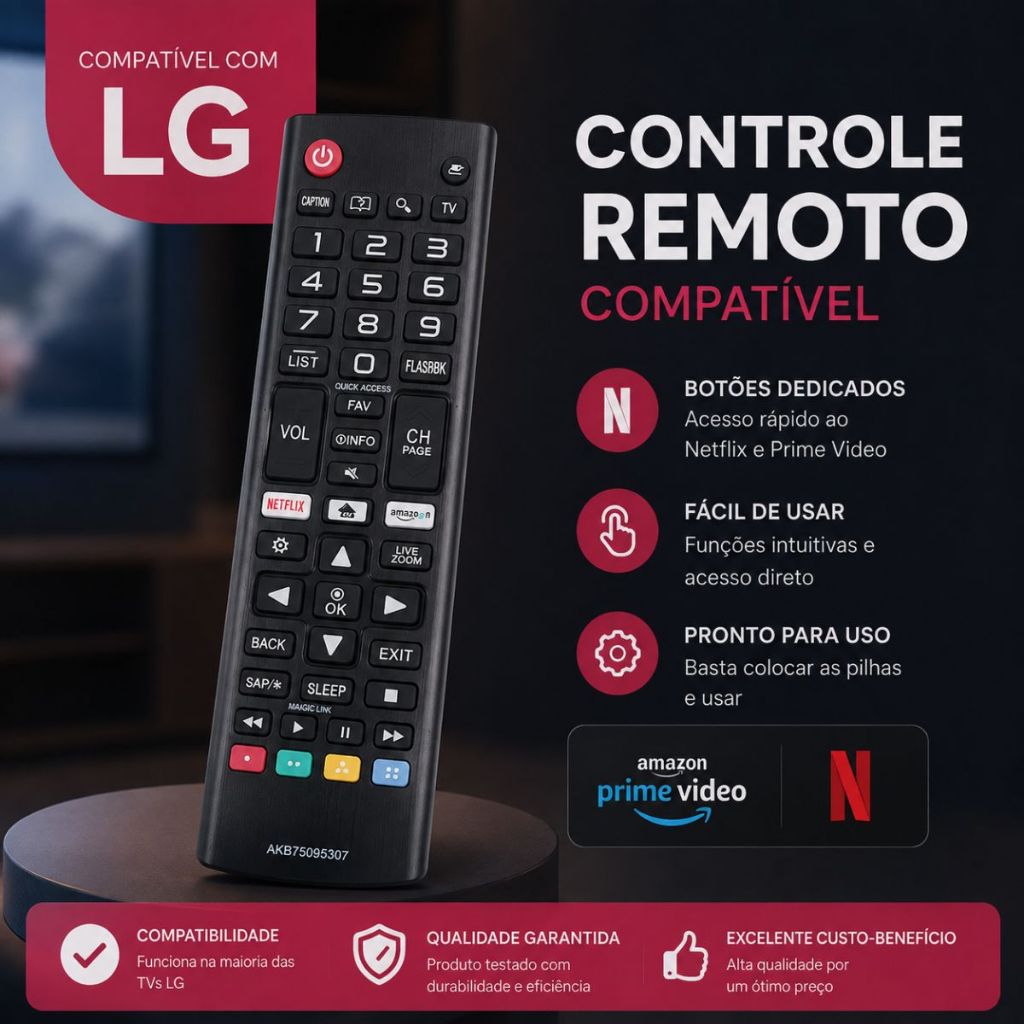 Controle Remoto Compatível Com LG Smart Tv 4k Botão Netflix Amazon - Escolha Seu Kit