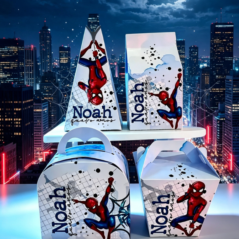 Kit Caixas Personalizadas para festas de aniversário, lembrancinhas TEMA HOMEM ARANHA CLEAN (PEGUE E MONTE)