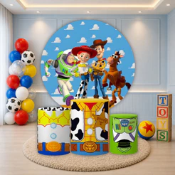 Kit Trio Capas para Cilindros + Painel Veste Fácil Tema Toy Festa Infantil