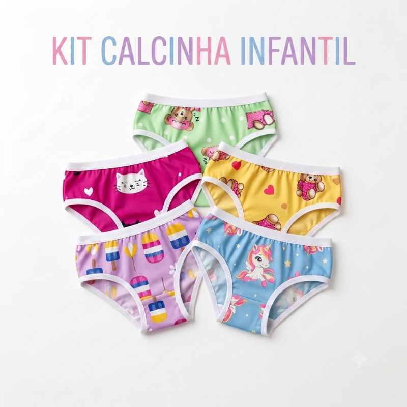 Calcinha infantil Menina kit  Personagens e Estampas Fofas - calcinha em algodao.