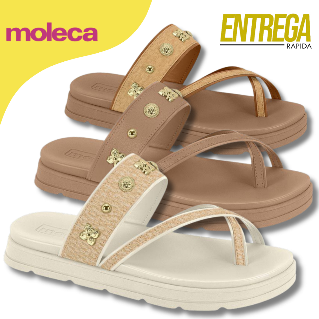Sandália Papete Moleca Feminina Flatform Brilho Pingentes Rasteira Leve Confortável Original