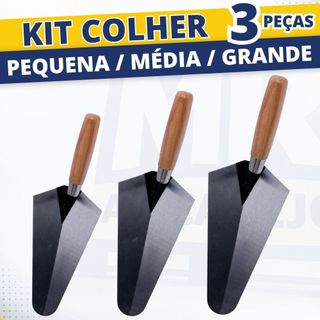 Kit Colher de Pedreiro Profissional Ferramentas de Pedreiro Canto Reto Pequena Média e Grande Com 3