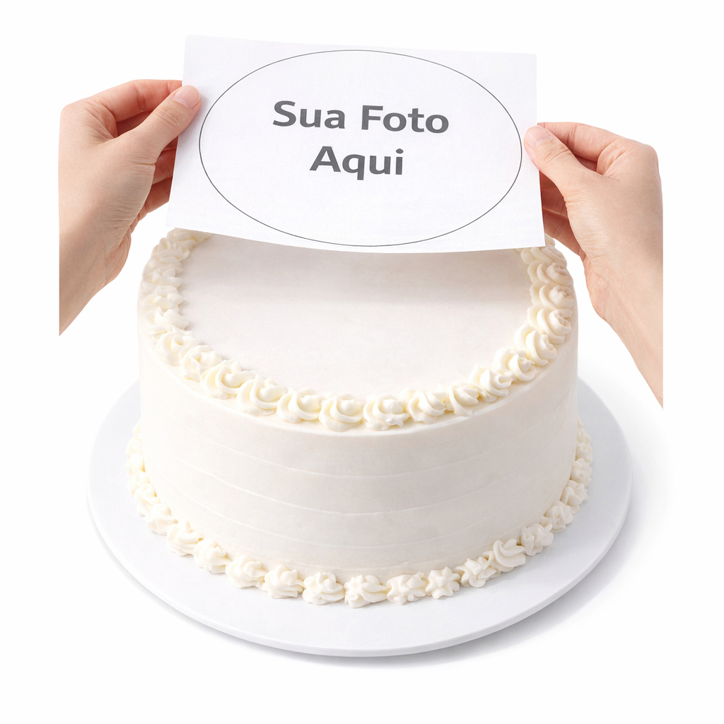 Papel de Arroz Personalizado Para Bolo Redondo Até 20cm Foto Comestível Impressão Profissional Não Recortado
