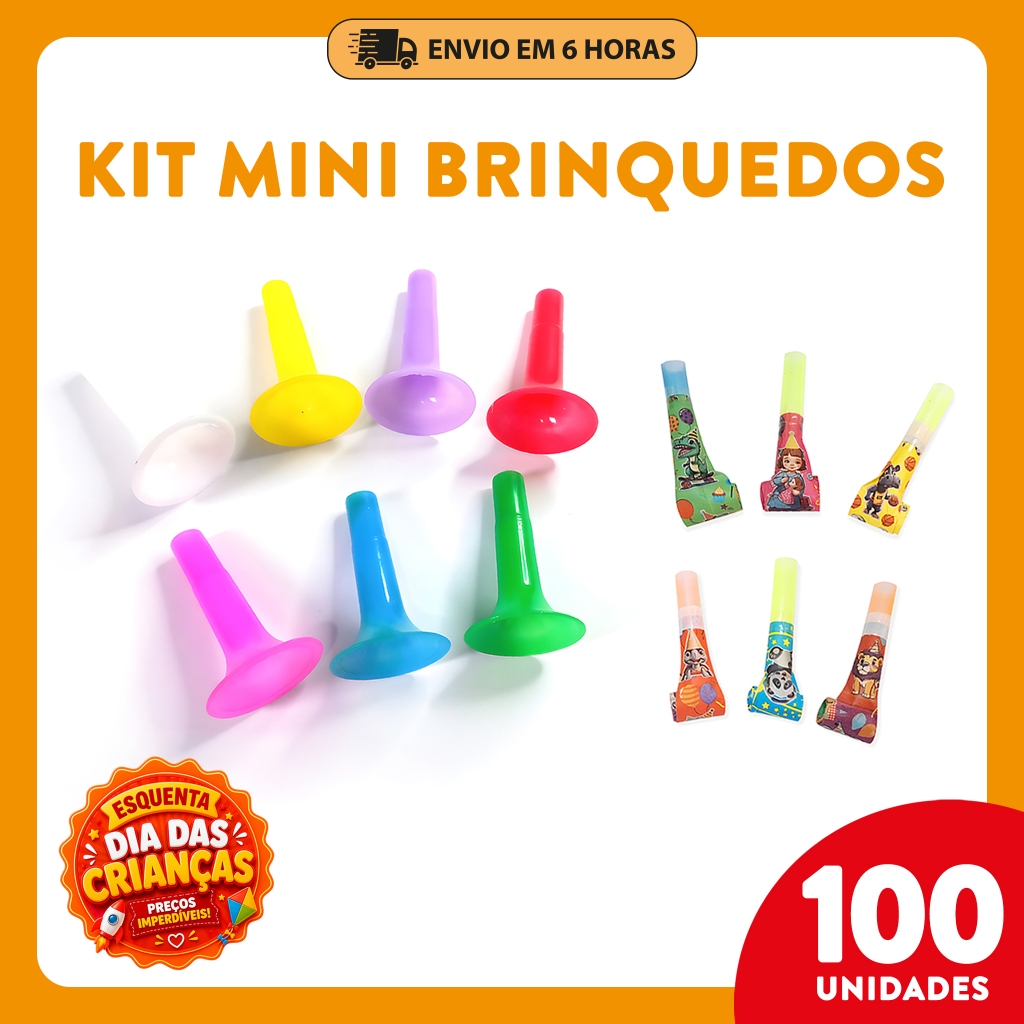 Kit 100 Mini Brinquedos Sortidos – Lembrancinha Infantil, Dia das Crianças, Sacolinha Surpresa e Aniversário