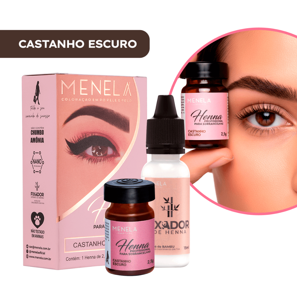 Henna Sobrancelha Menela Castanho Escuro 2,5g Com Fixador