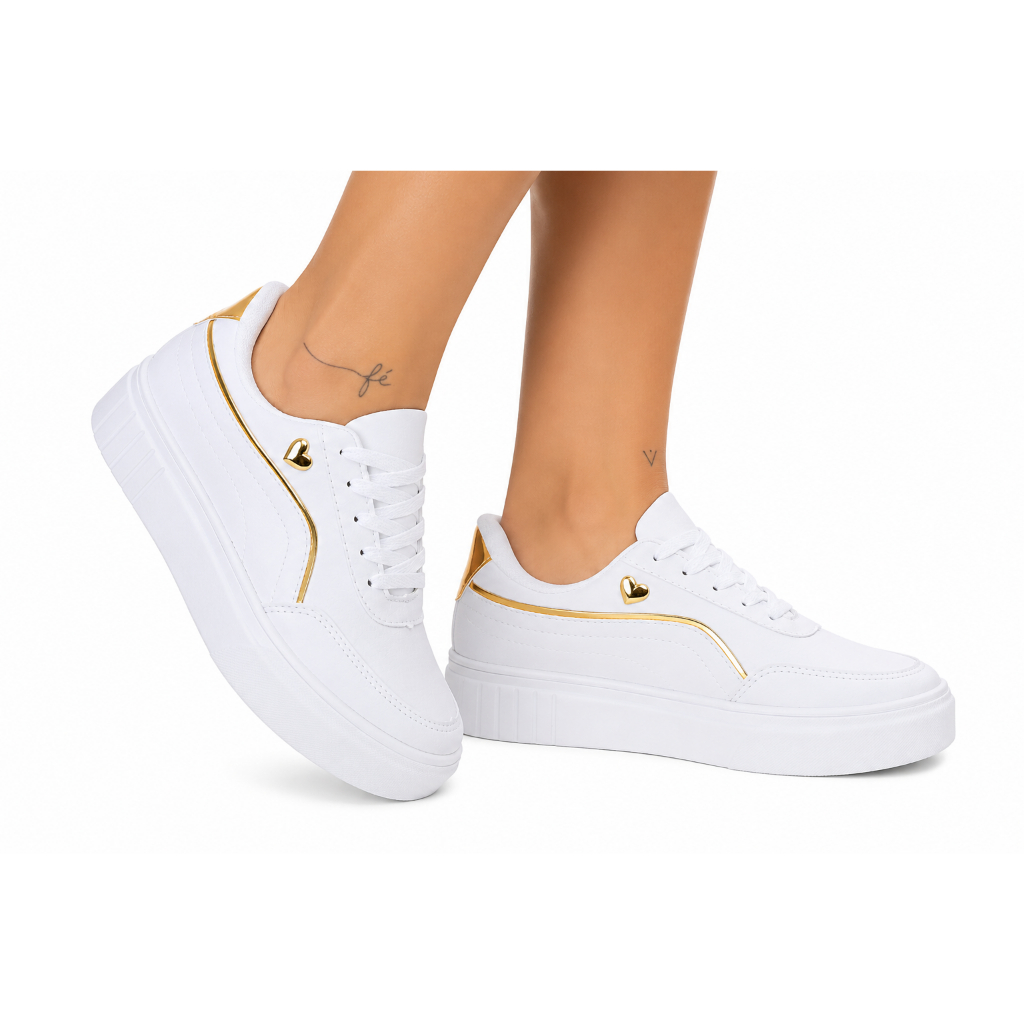 Tenis Tendencia Feminino Fashion Branco Macio Leve Trabalho Faculdade Escola Dia a Dia