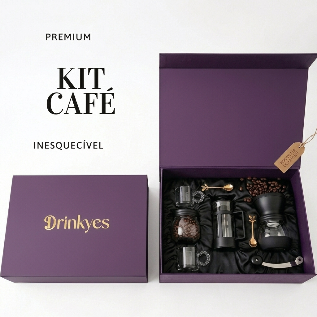 Kit Café 2 Xícaras Cafeteira Francesa Moedor Manual Caixa Presente Aniversario Brinde Cliente Chefe Amigo Pai Mãe Amigo