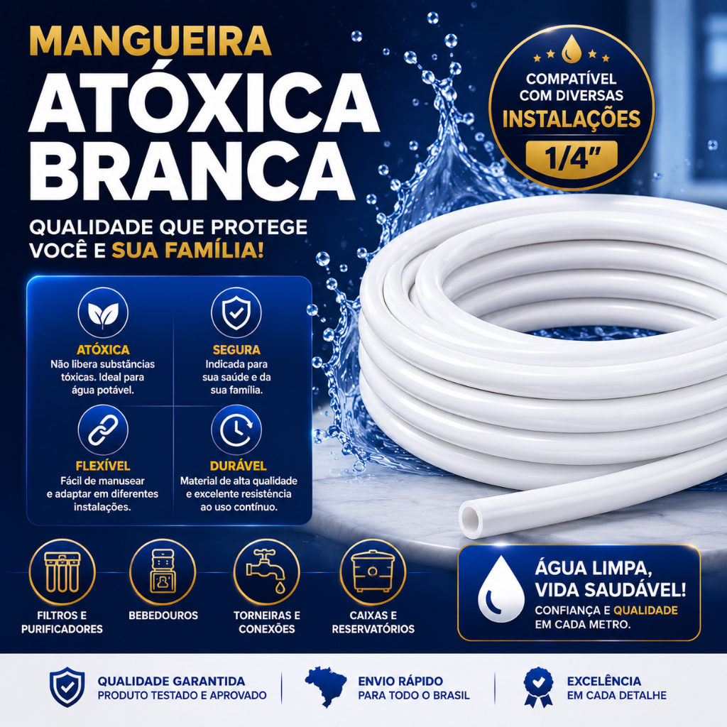Mangueira 1/4 Purificador de Água 1 a 10 Metros Atóxica Branca PEBD Filtro Bebedouro Osmose Reversa