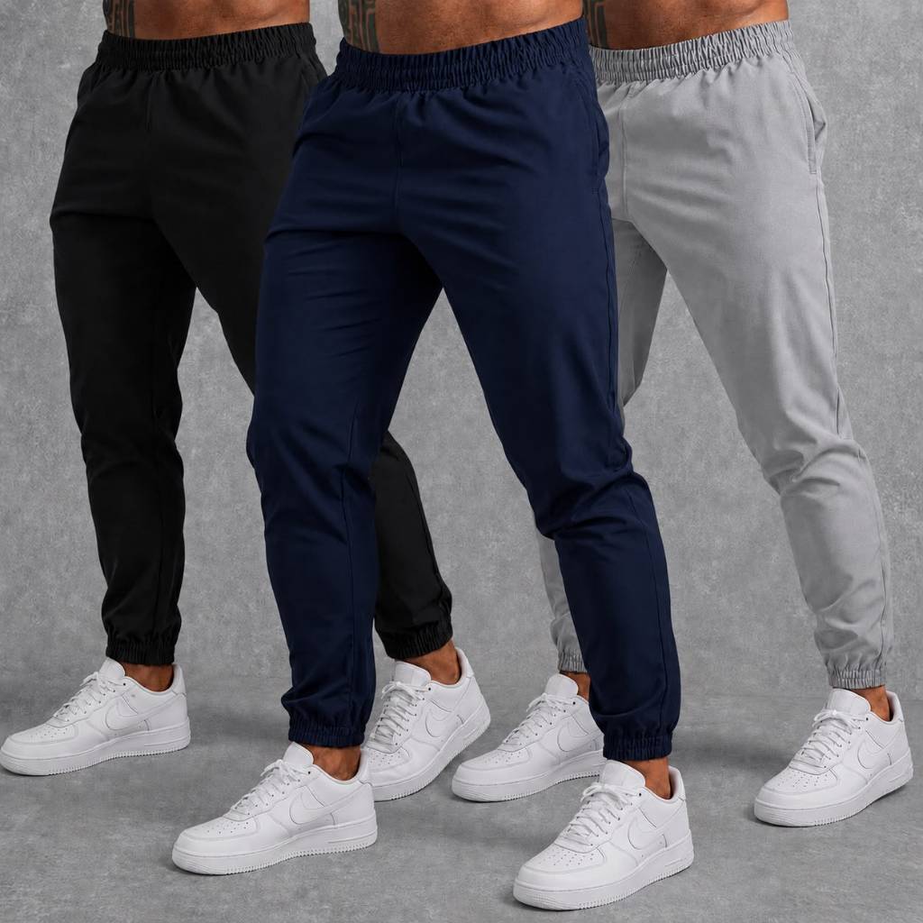 Kit 3 Calça Jogger P ao G4 Tactel/Elastano para Treino/Academia Esportiva Masculina Original com Punho