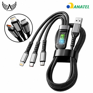Cabo 3 em 1 Carregador Turbo 100W Tipo C Micro USB Lightning Carregamento Rápido