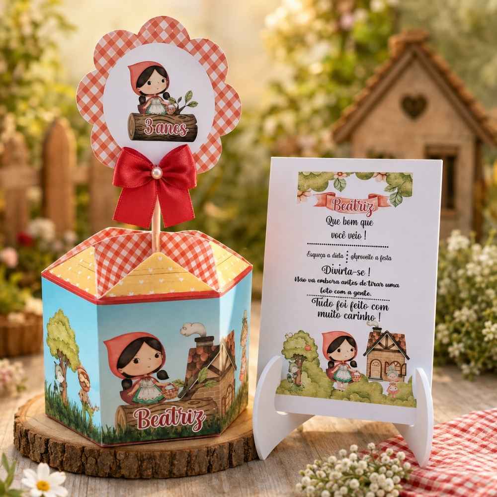 Centro de Mesa Chapeuzinho Vermelho Cachepô Personalizado + Plaquinha Enfeite,Arranjo,Lembrancinha p/Festa Aniversário