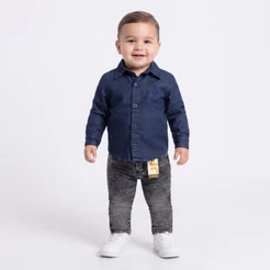 combo camisa jeans manga longa + calça jeans com ajuste interno e elastano Tam 1,2,3,4,6,8 anos.