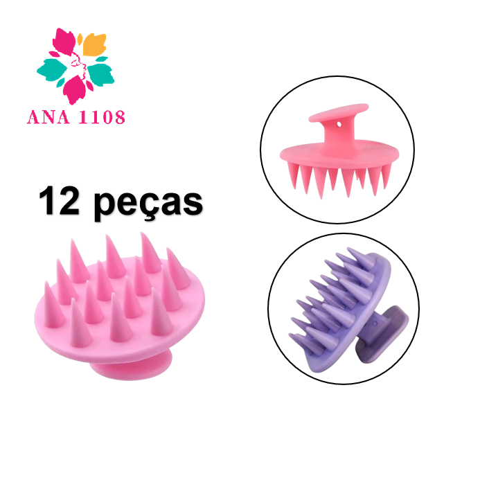 ANA1108 Kit 12 Escova Massageadora Para Lavar os Cabelos de Silicone Lavagem Capilar