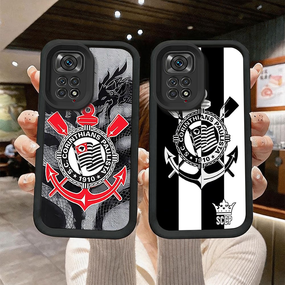 Capinha capa de silicone macia preta anti‑queda estampa Corinthians para Redmi Note 11 DL346