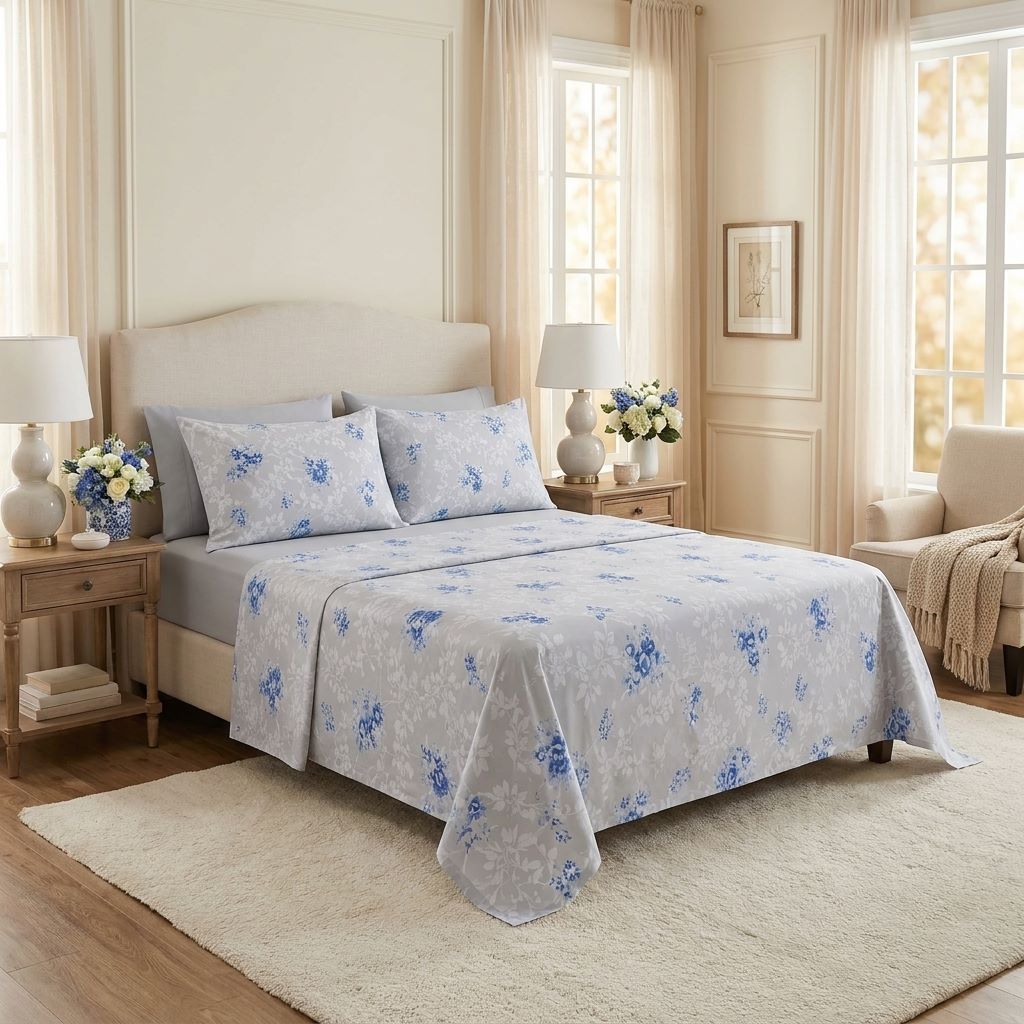 Jogo de Lençol Cama Casal/Queen Estampado/Liso 4pç C/Elástico Micropercal 500 Fios Toque de Algodão