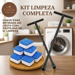 Conjunto Limpeza Máquina Lavar Universal Pastilha Tira Odor e Chave 52cm