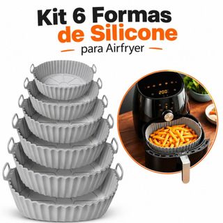 Kit 6 Formas Airfryer Tamanhos Variados Silicone Antiaderente Microondas Lavável com Alça