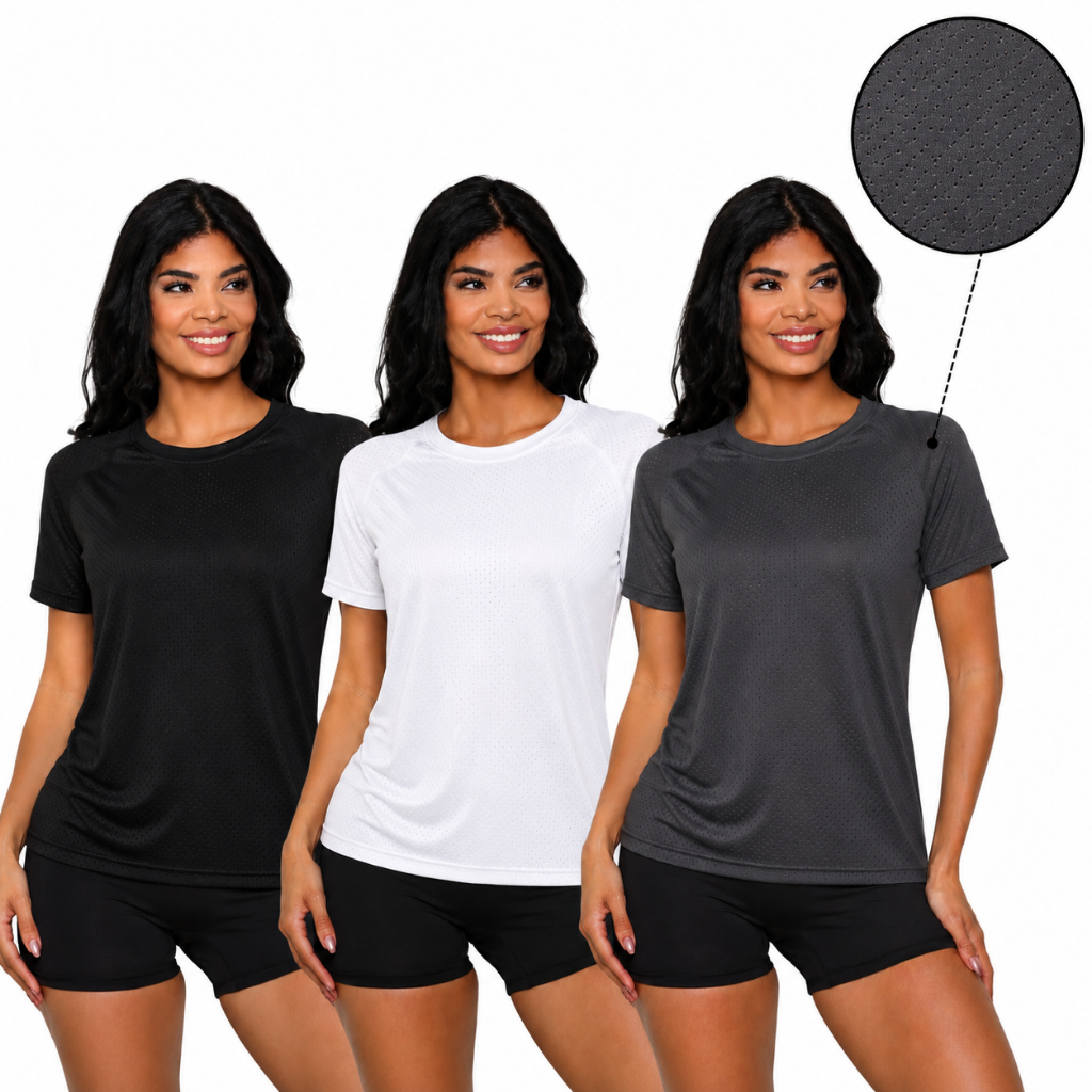 Kit 3 Camiseta Feminina Dry Fit Blusa DryFit Furadinha Respirável Secagem Rápida Academia Fitness Corrida Musculação