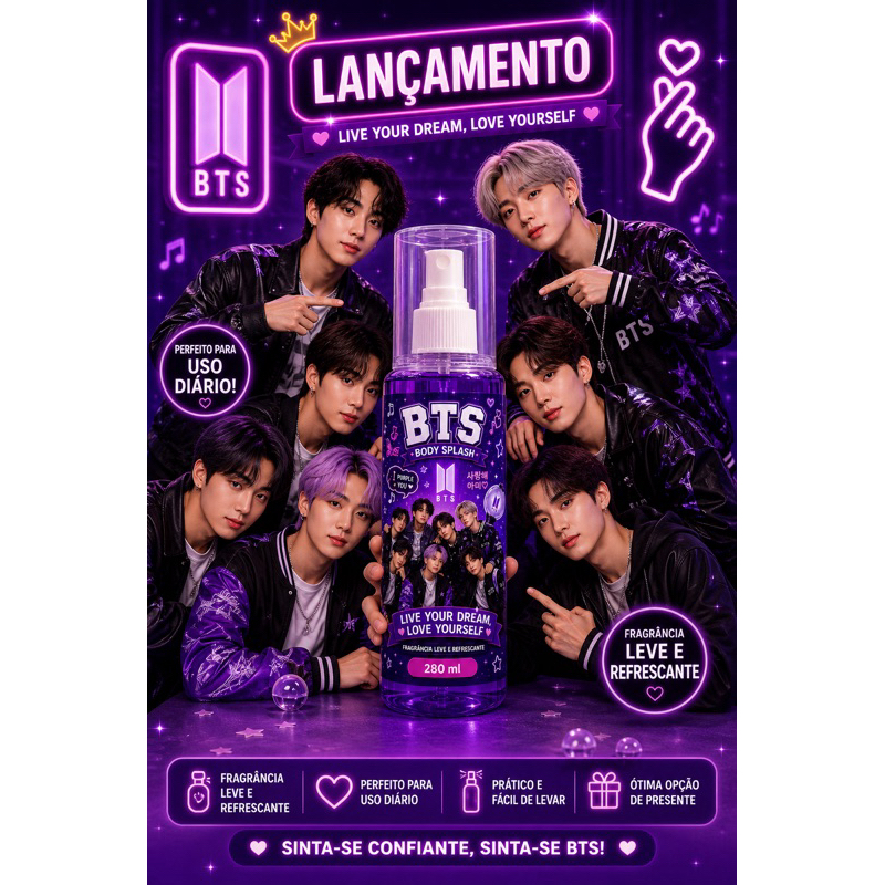 Body Splash BTS 200ml Infantil Adolescente Jovem Perfume Corporal Lançamento