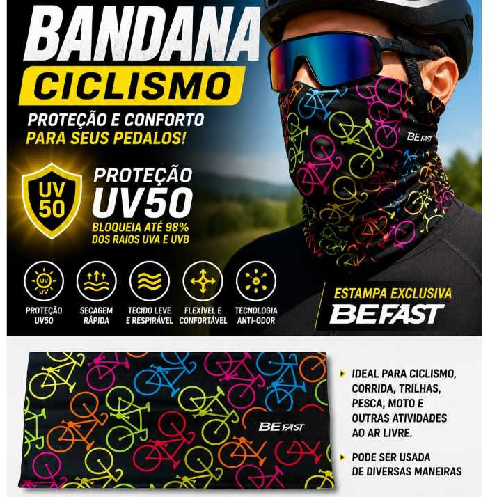 Bandana Proteção Touca Esportiva Academia Corrida Bike Balaclava UV50FPs+ Tiara