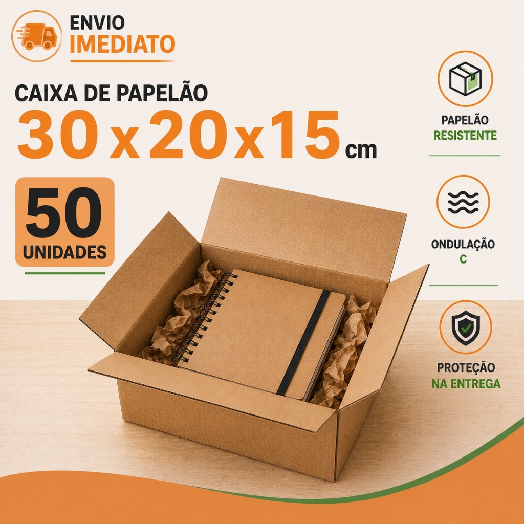 50 Caixas de Papelão E-commerce 30x20x15 cm