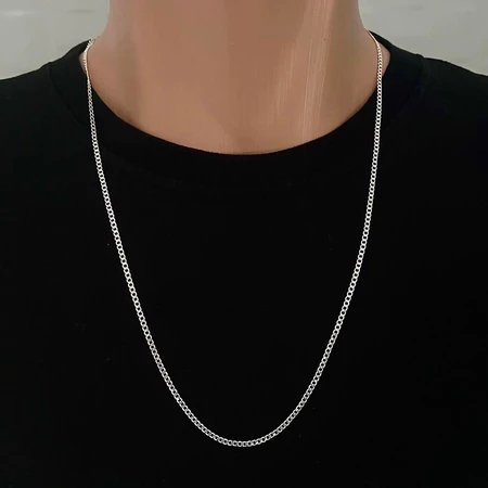 Corrente Correntinha Prata Masculina Fina 2mm Banhado A Prata 925 60cm/70cm