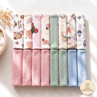 Kit 8 Pano Boca Bebê Fraldinha Toalha 100% Algodão Macio Estampado Sortido Enxoval Menino Menina Ros