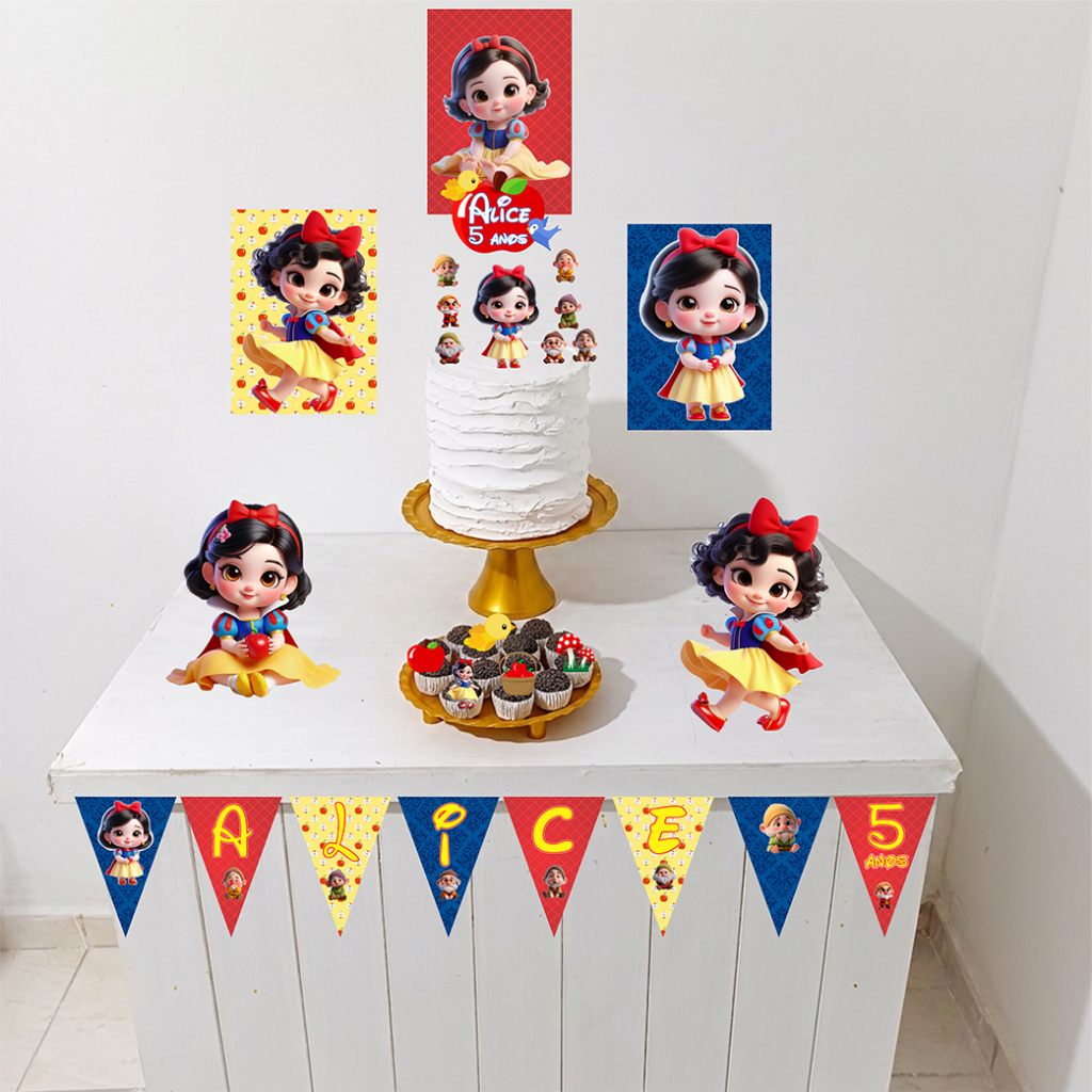 Kit Festa Branca de Neve bebê Personalizado Só Um Bolinho Festa em Casa Aniversário Infantil adulto Mesversário