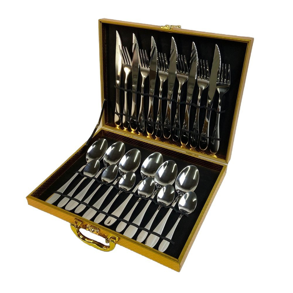 Conjunto 24 Peças Talheres Inox com Maleta Colher Garfo Faca Maleta