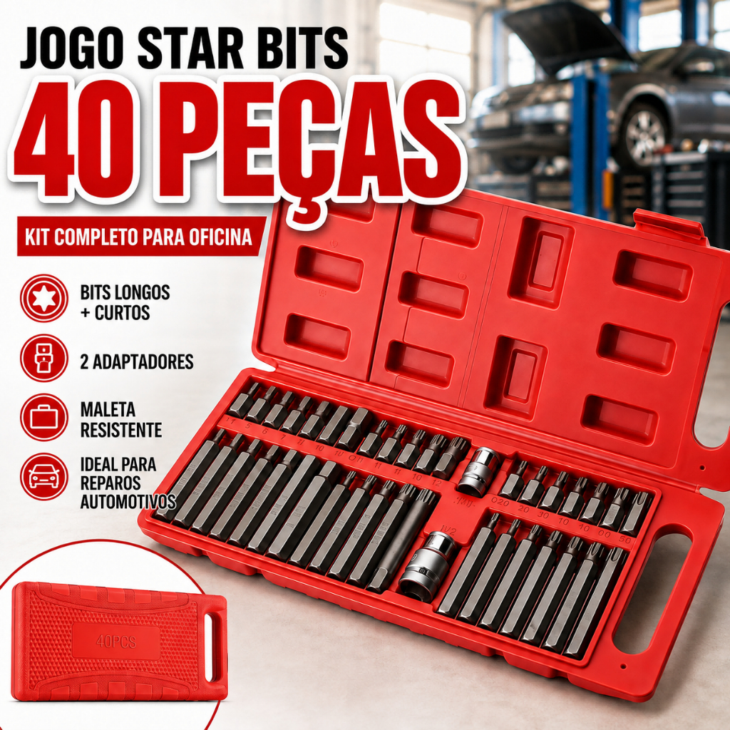 Kit 40/98 Peças Jogo de Bits Torx e Allen Multidentada com Várias Medidas - Kit Ferramentas para Chave de Fenda