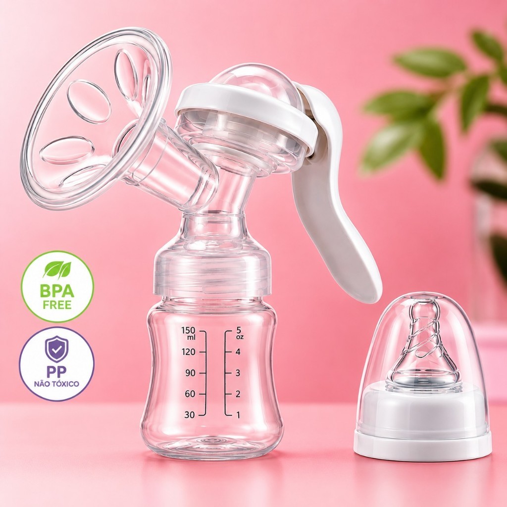 Bomba Extratora + Bico Mamadeira Manual Sucção Bebe Leite Materno Pós Parto Tirar Leite Amamentação
