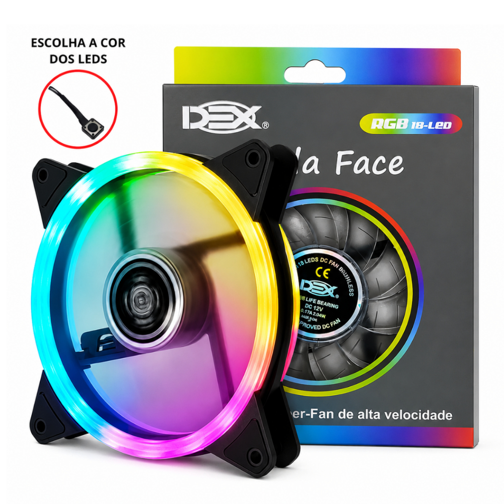 Cooler Fan 120mm 18 Led Rgb Dupla Face Cpu Gabinete Computador Silencioso Dex