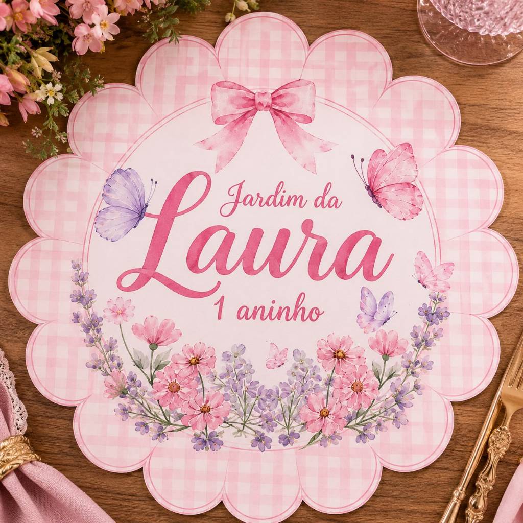 Sousplat de Papel Personalizado 30 cm Jardim das Borboletas - Fazemos todos os Temas - Papel Offset 180g
