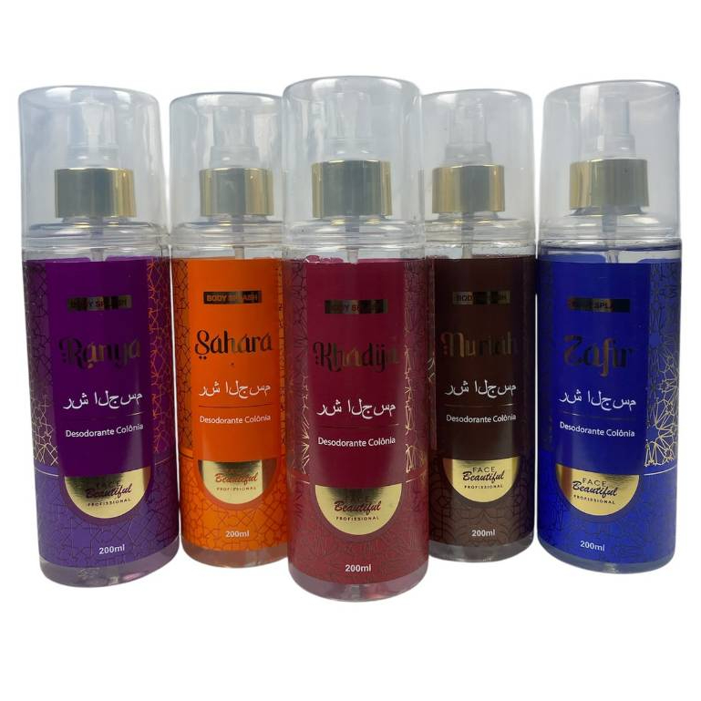 Imagem Kit Body Splashes Khadija Ranya Zafu Nuriah e Sahara Face Beautiful 5 Unidade de 200mL