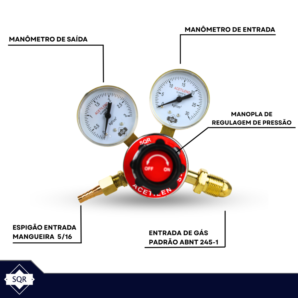 Regulador De Acetileno Para Cilindro Com 2 Manômetros · foto 2