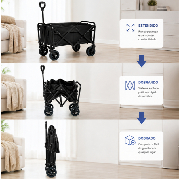 Carrinho Multiuso Dobrável Reforçado para Camping, Praia e Compras — imagem 2 de 2