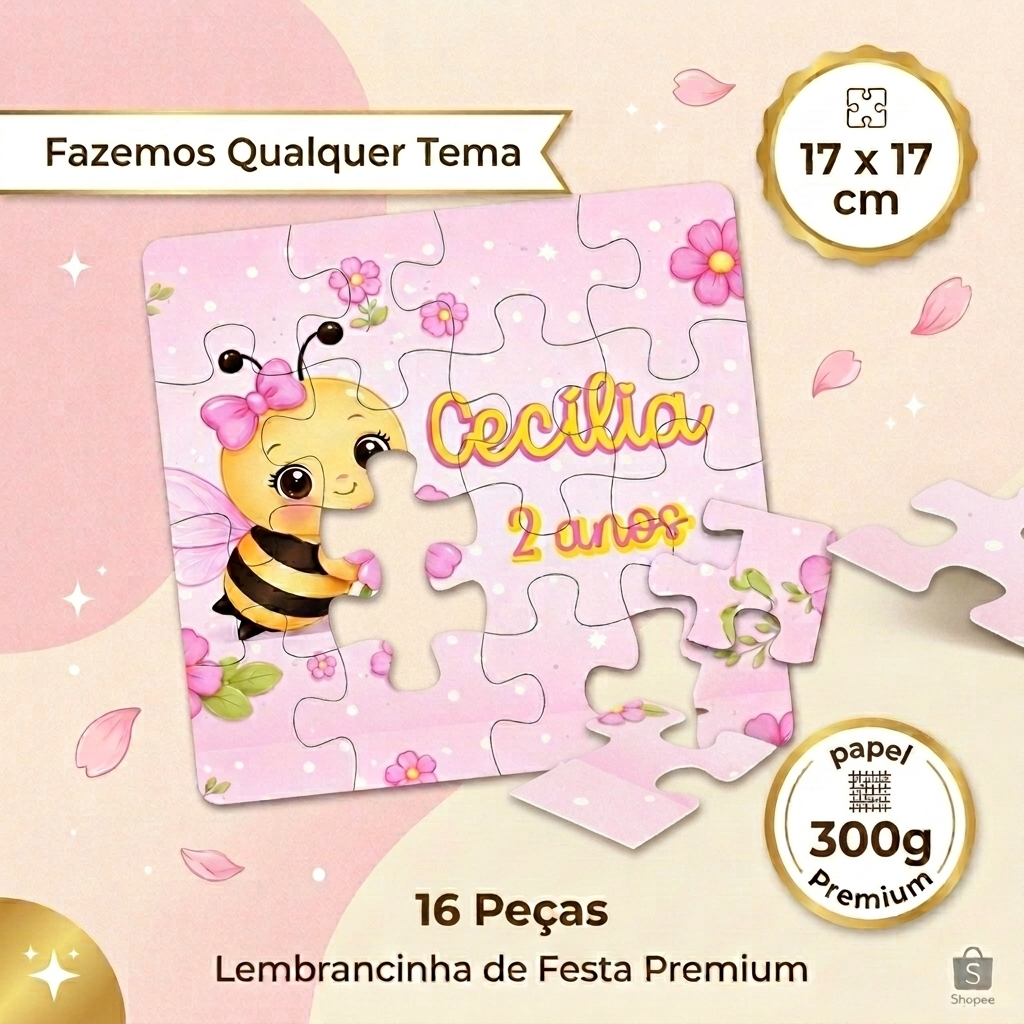 Lembrancinha de Aniversário Quebra-Cabeça 16 Peças Personalizado com Nome e Idade