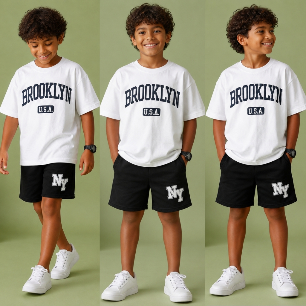 Kit de 2 Peças Conjunto Verão para Menino Blusa de Manga Curta + Bermuda Calor Confortável Criança