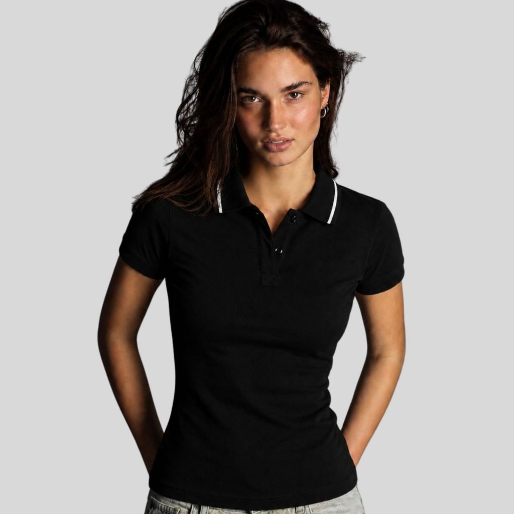 Camisa Polo Feminina Baby Look Casual Algodão Manga Curta Trabalho Uniforme Para Mulher