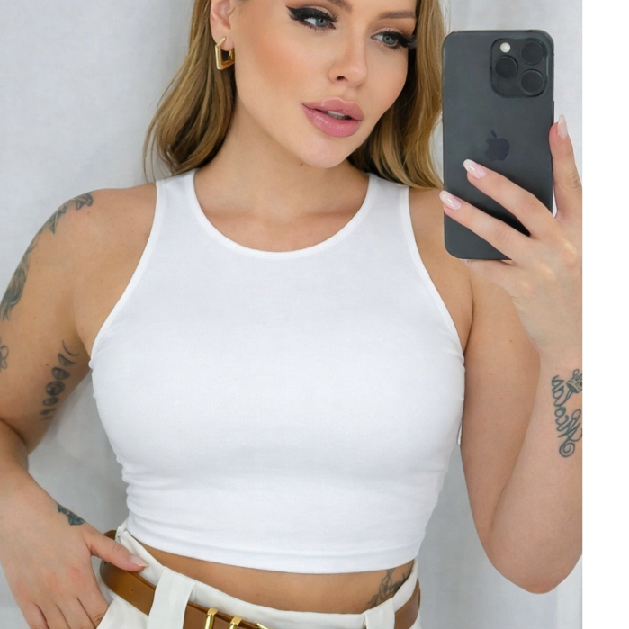 Cropped Feminino Regata Canelado Básico Modelador Não Transparente Confortável
