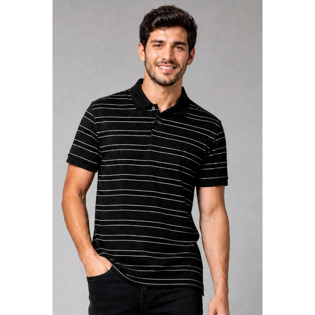 Polo Piquet Masculina Listrada Polo Wear Preto