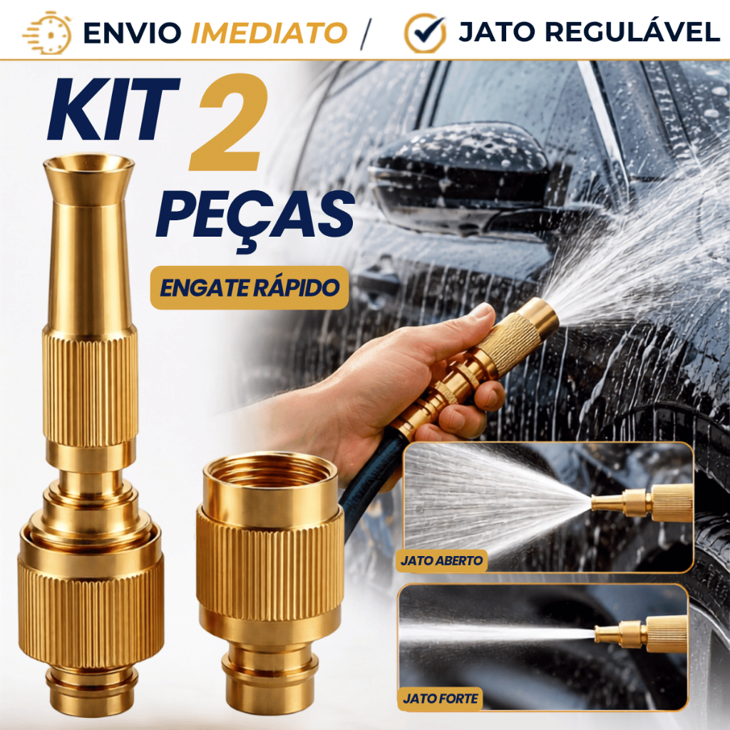 Bico Alta Pressão De Metal Para 1/2 + Conector Esguicho Premium – Para Limpeza e Irrigação de Jardim