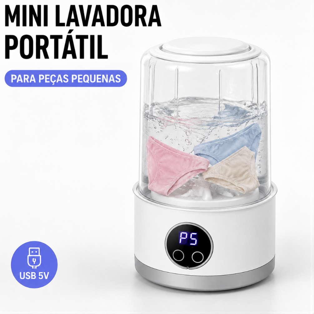 Mini Máquina de Lavar Roupa Calcinha Intima Portátil 1000L Recarregável USB