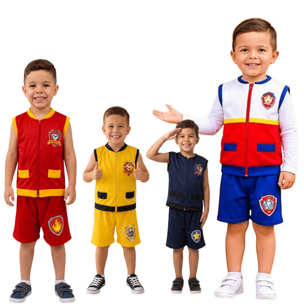 Conjunto Infantil  Menino Colete Regata Com Zipper + Short Tématico da Patrulha Canina