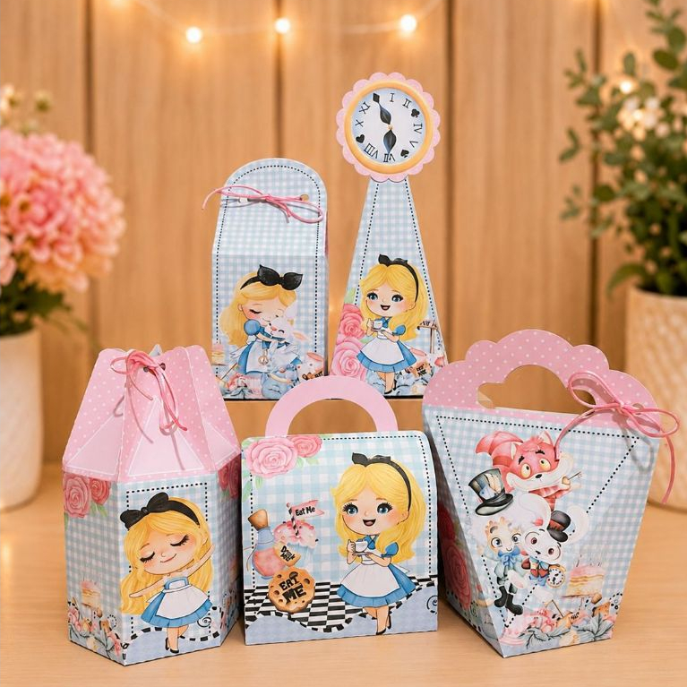 Kit Festa Alice no país das Maravilhas PEGUE E MONTE - caixinhas personalizadas - Lembrancinha de Aniversário Infantil