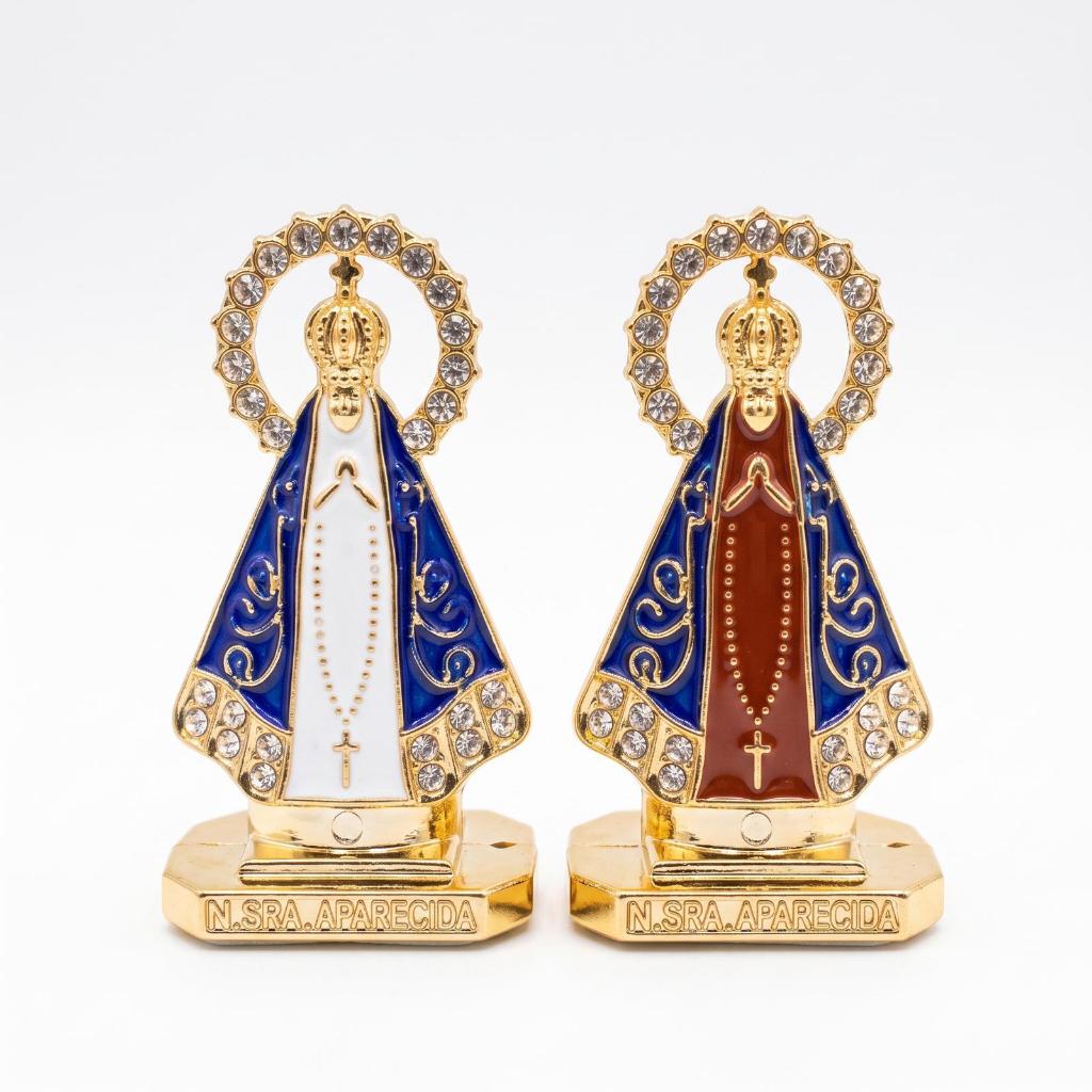 Imagem Nossa Senhora Aparecida Dourada Strass 6cm Miniatura Religiosa Enfeite Carro Painel Presente Católico