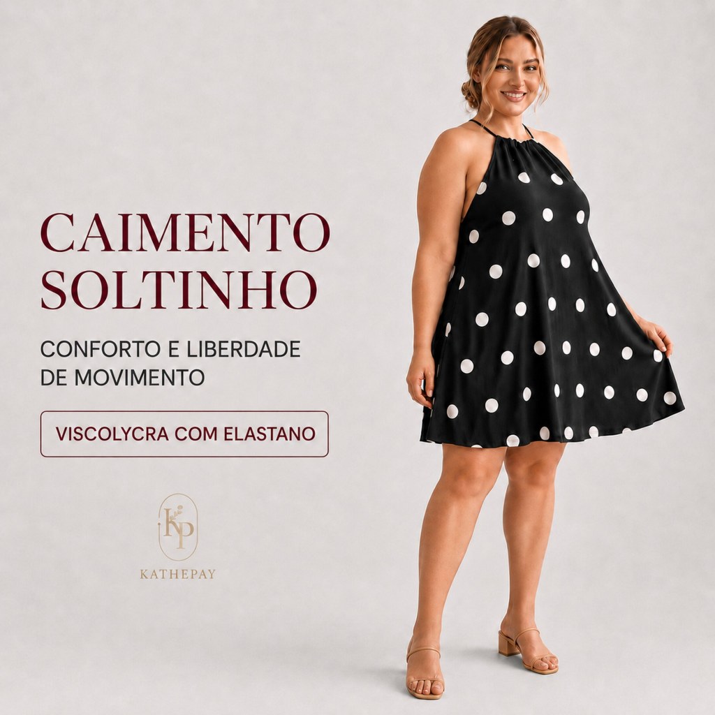Vestido Curto Plus Size Feminino Soltinho em Viscolycra com Elastano Frente Única Poá e Liso Verão GG G2 G3 — imagem 2 de 2