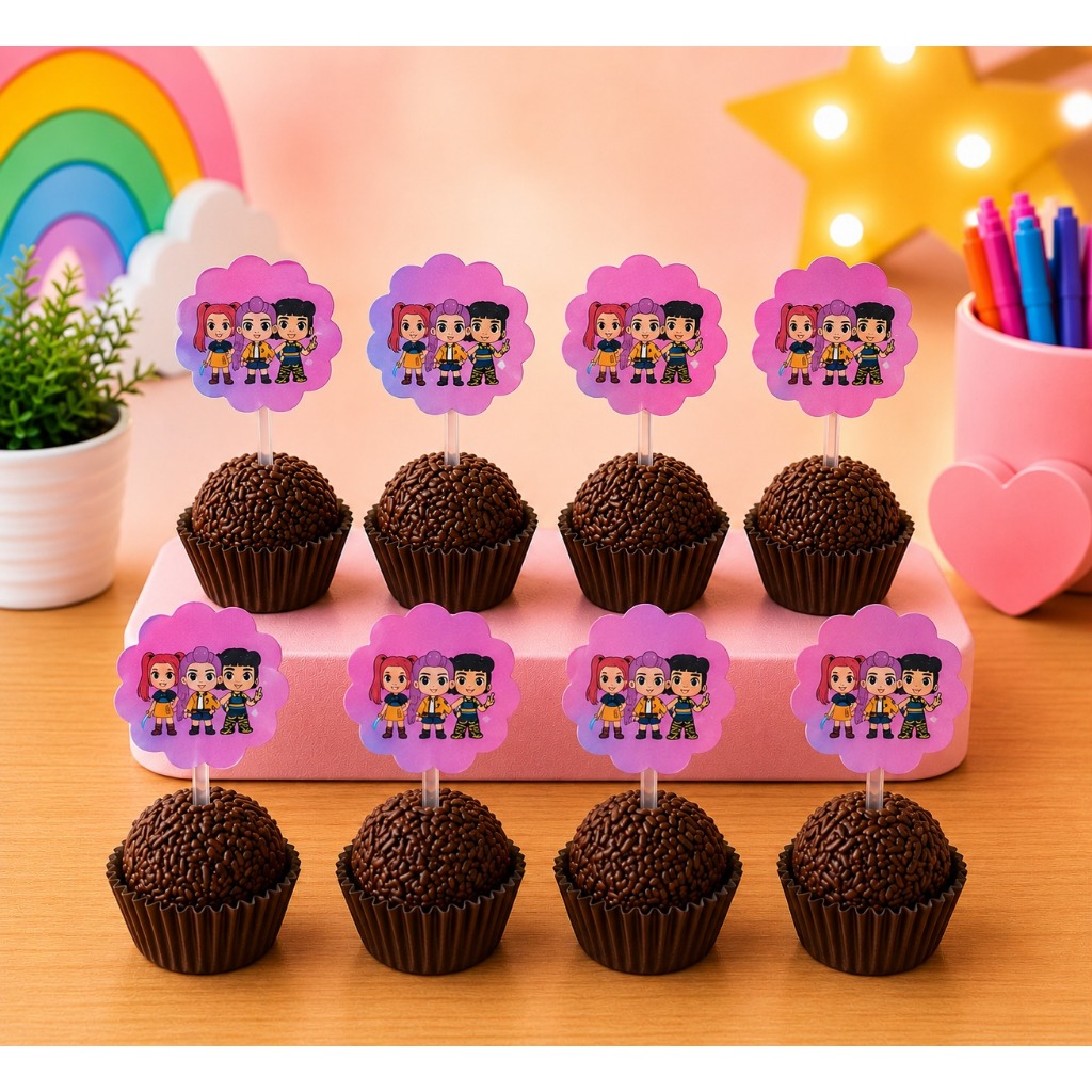 Topper de docinho Personalizado Guerreira Kpop Cute Tags Apliques Lembrancinhas Festa Infantil Aniversário